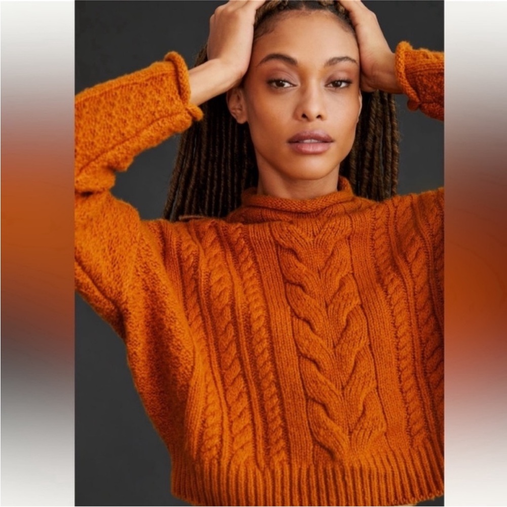 Anthropologie Pilcro Mock-Neck Chunky Cable-Knit Sweater Medium - Picture 2 of 6